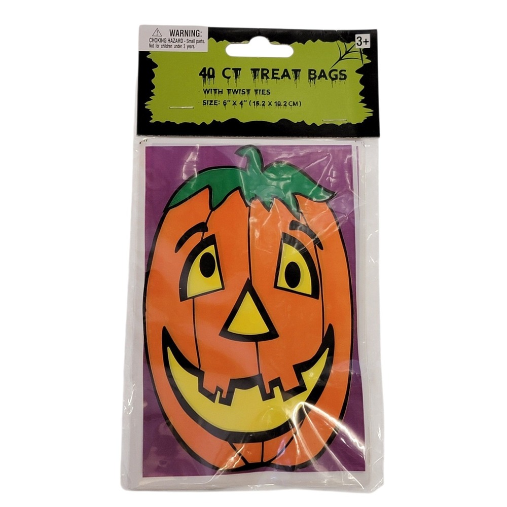 Halloween Jack O Lantern Treat Bags 40 Ct w/ Twist Ties Party Favors Pumpkin